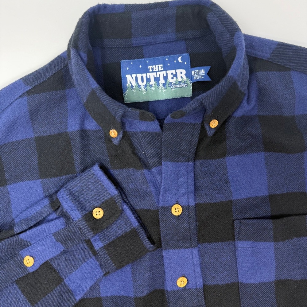 Chubbies The Nutter Mens Medium Blue Black Buffalo Plaid Popover Flannel Shirt
